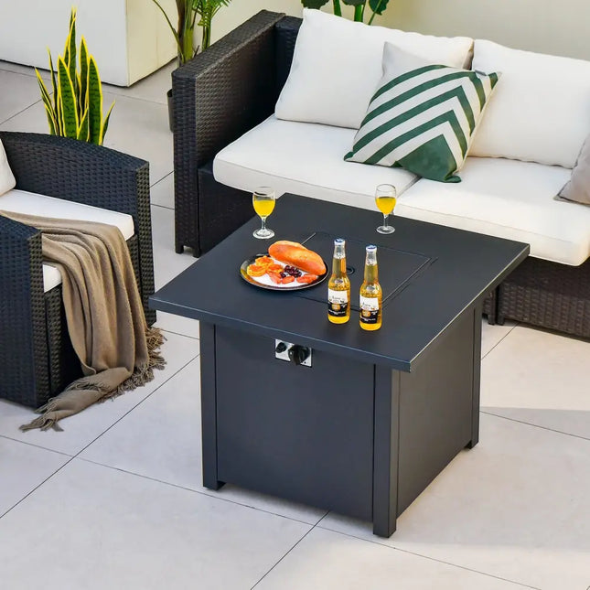 50 000 BTU 32 Inch Square Propane Gas Fire Pit Table - Black - Fire Pit Tables