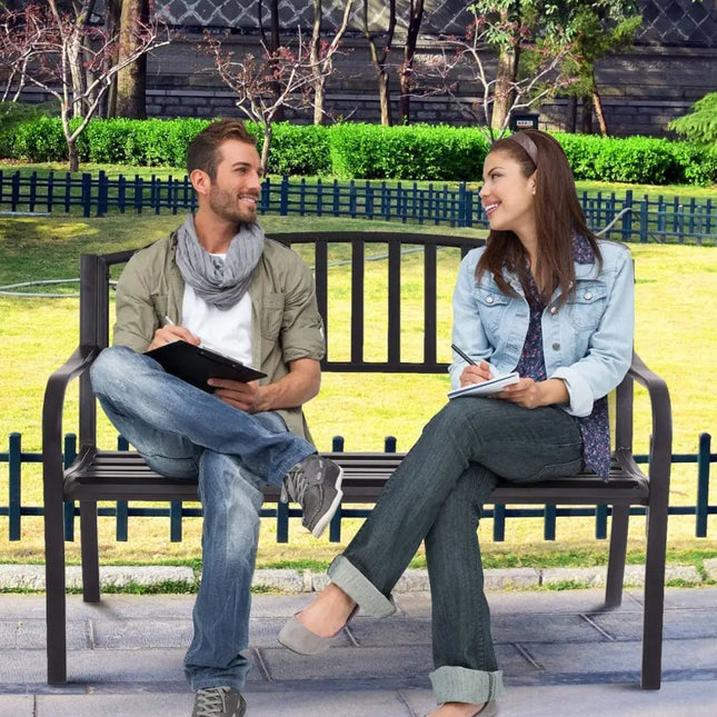 50 Inch Patio Garden Bench Loveseats for Outdoor - Black - Outdoor Benches