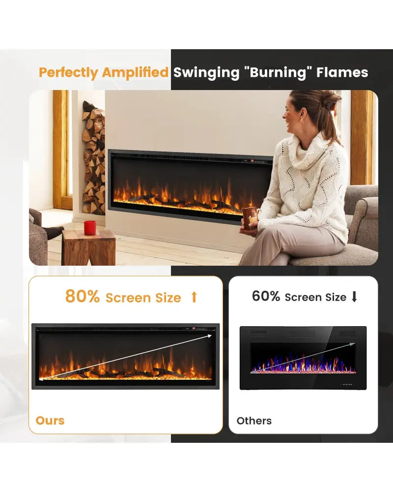 50 Inches Electric Fireplace in-Wall Recessed with Remote Control and Adjustable Color and Brightness-50 inches - Black