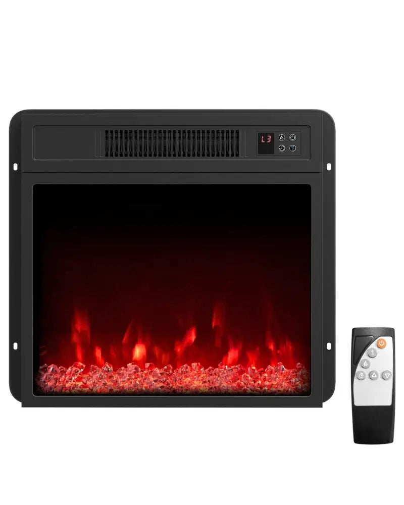 5000 BTU 18-Inch Electric Fireplace Insert with Remote Control and Brightness-Black - Black - Fireplaces