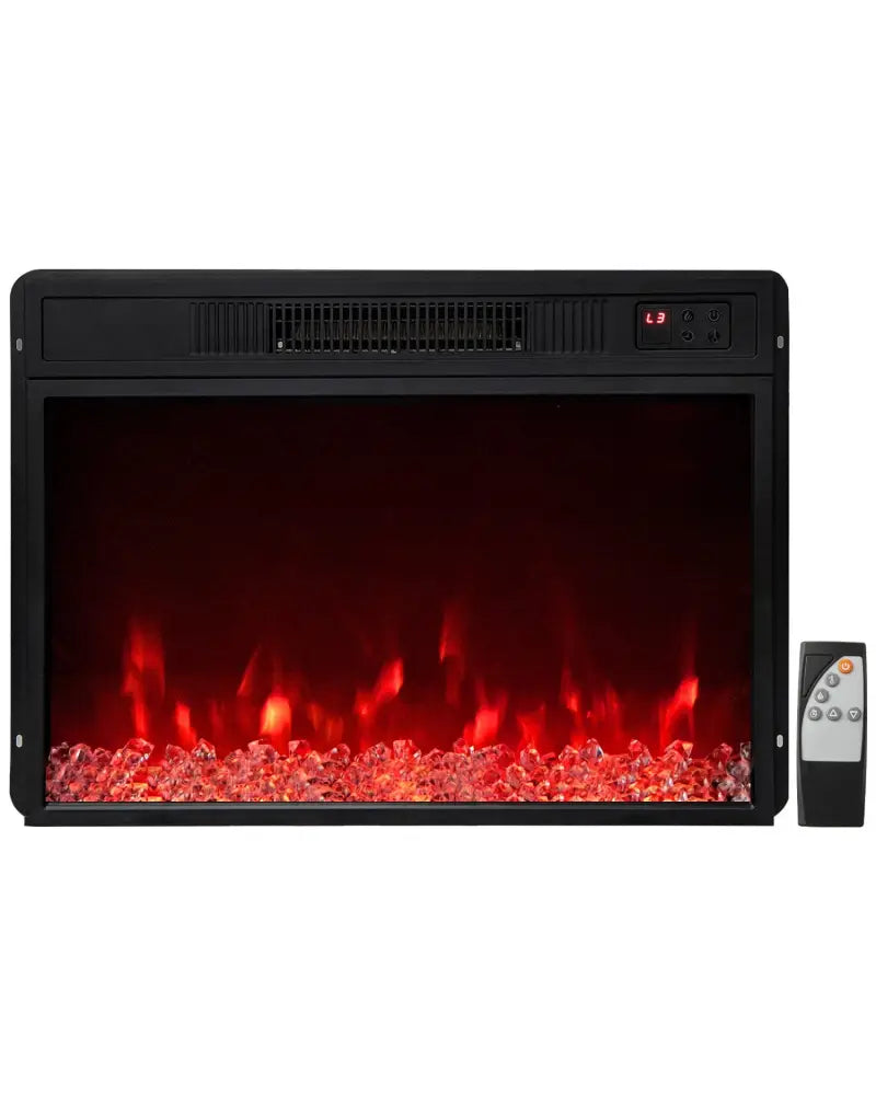 5000 BTU 23-Inch Electric Fireplace Insert with Remote Control and Brightness-Black - Black - Fireplaces