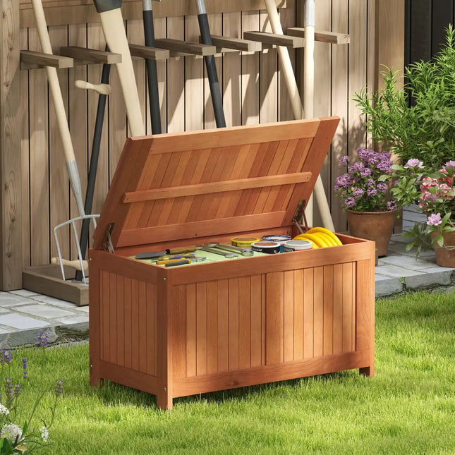 52 Gallon 3-in-1 Patio Wood Deck Box with Flip Top for Cushions - Sheds & Outdoor Storage