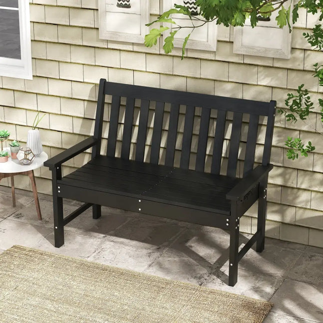 52 Inch All-Weather HDPE Outdoor Bench with Backrest and Armrests-Black - Black - Outdoor Benches