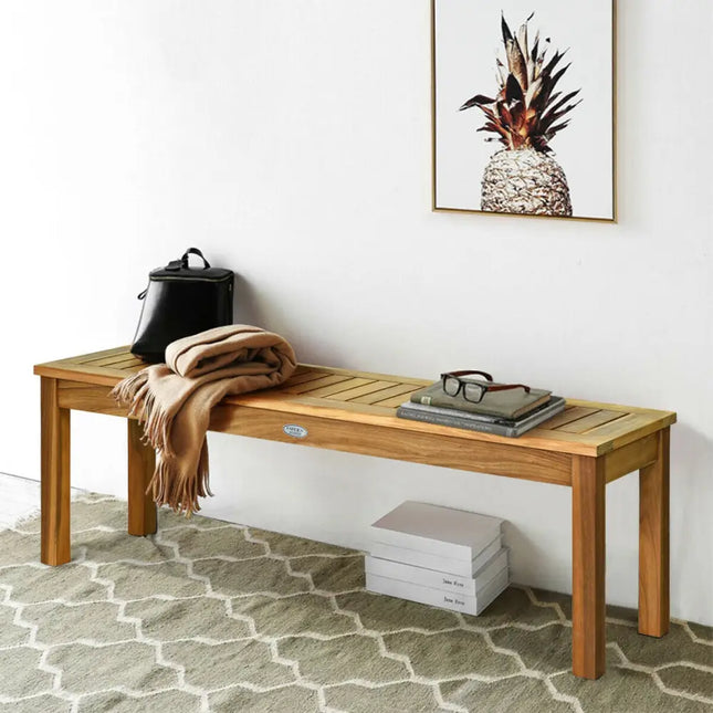 52 Inch Outdoor Acacia Wood Dining Bench Chair - Brown - Outdoor Benches