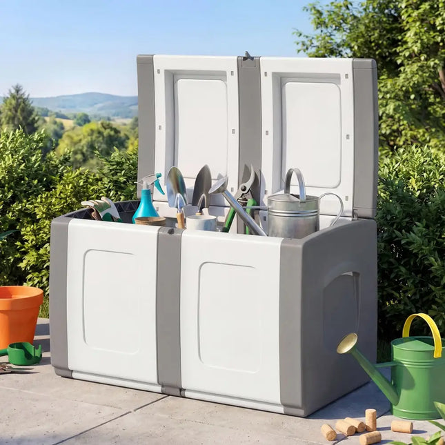 53 Gallon Patio Container with Lockable Lid for Packages and Garden-Gray - Gray - Garden Tools