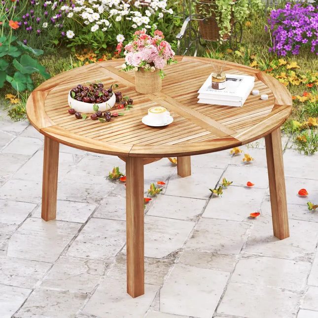 53 Inch Outdoor Acacia Wood Dining Table for 4-6 People - Natural - Patio Dining Tables