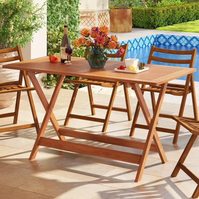 54.5 Inch x 27.5 Inch Patio Dining Table with Teak Painting and Umbrella Hole - Teak - Patio Dining Tables