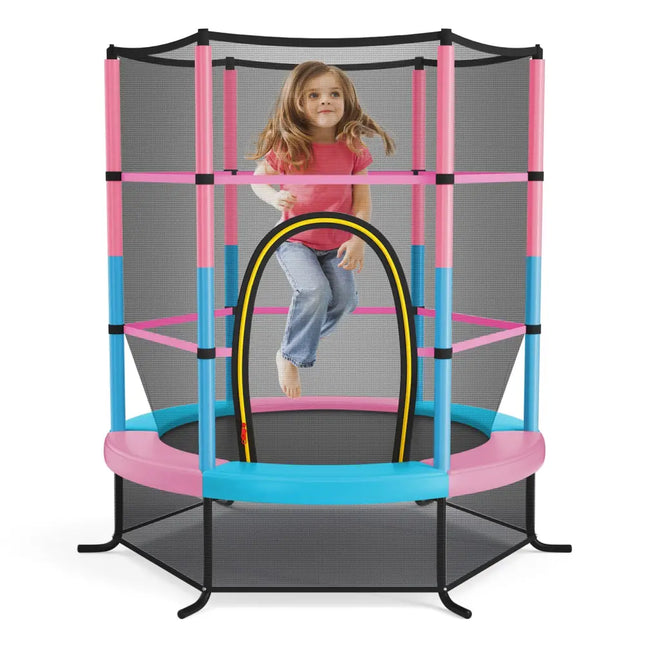 55 Inch Kids Recreational Trampoline Bouncing Jumping Mat with Enclosure Net-Pink - Pink - Trampolines