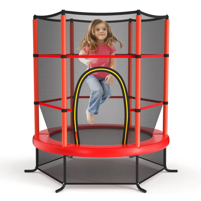 55 Inch Kids Recreational Trampoline Bouncing Jumping Mat with Enclosure Net-Red - Red - Trampolines