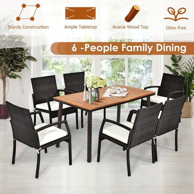 55 Inch Patio Acacia Dining Table with Umbrella Hole - Natural - Patio Dining Tables