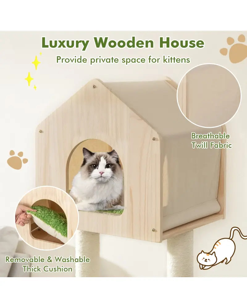 55 Inch Tall Cat Climbing Stand with Sisal Scratching Posts and Soft Cat Bed for Indoor Kittens-Green - Green - Cat
