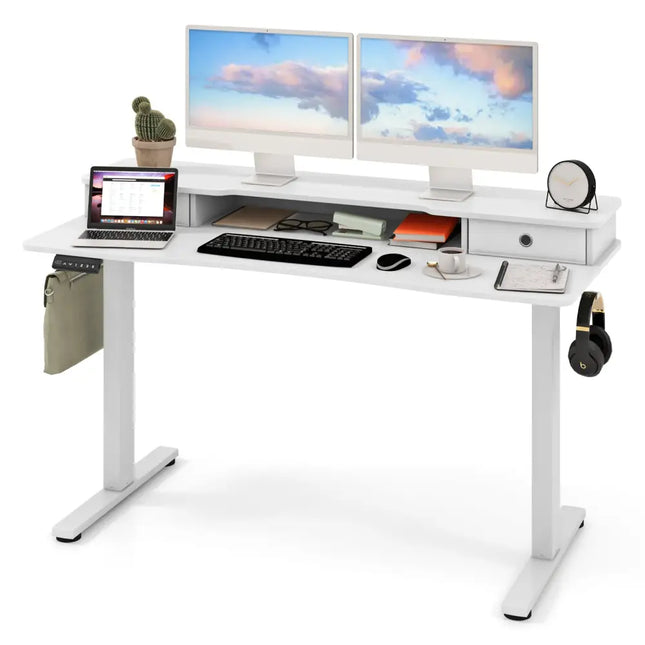 55 Inch x 24 Inch Height Adjustable Electric Standing Desk with 2 Drawers-White Costway