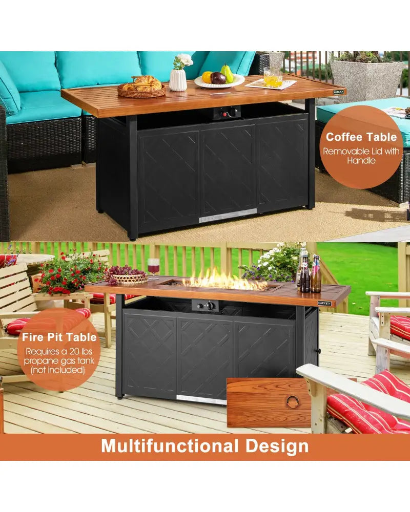 57 Inch 50 000 BTU Rectangular Propane Outdoor Fire Pit Table-Brown - Brown - Fire Pit Tables