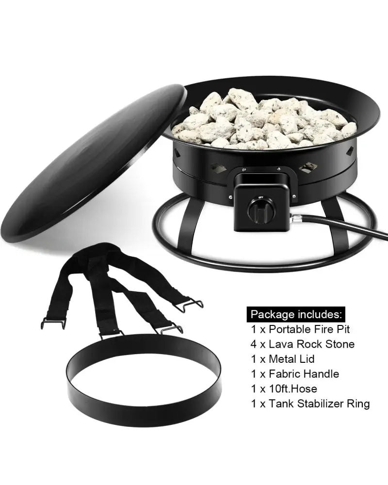 58 000BTU Firebowl Outdoor Portable Propane Gas Fire Pit with Cover and Carry Kit - Black - Fire Pits