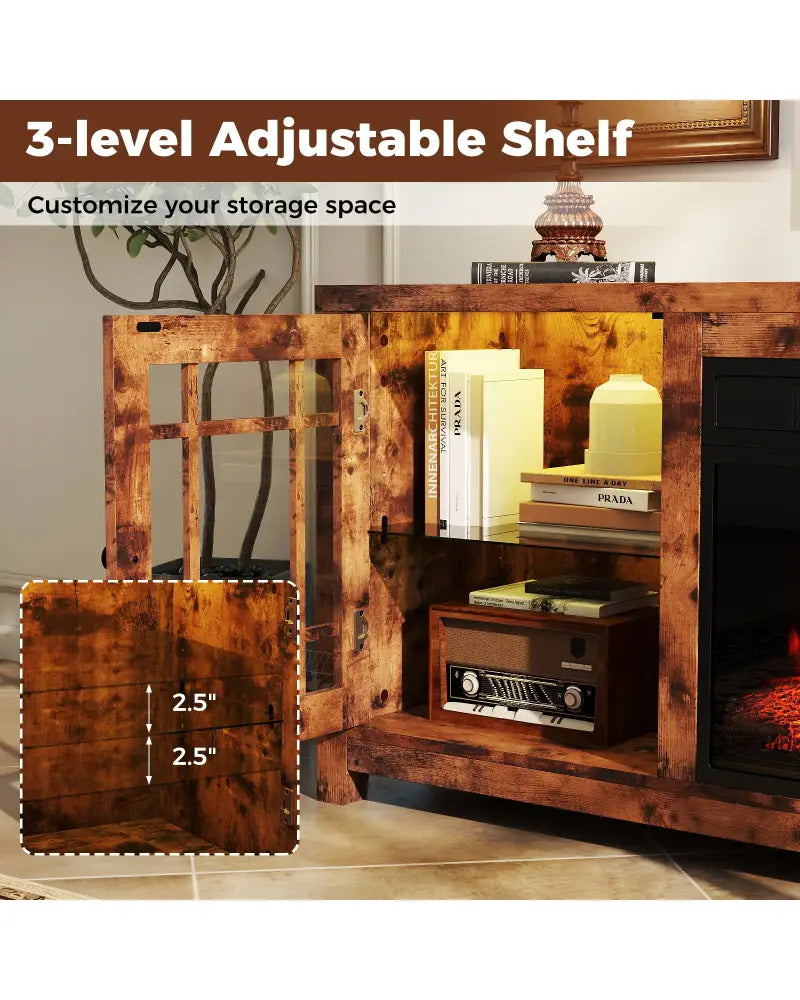 58’’ Fireplace TV Stand with LED Lights and 18’’ Electric Fireplace-Rustic Brown - Rustic Brown - Fireplaces