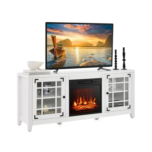 58 Inch Fireplace TV Stand with Adjustable Shelves for TVs up to 65 Inch-White Costway