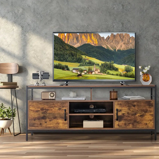 58 Inch Industrial TV Stand with Cabinets and Adjustable Shelf for TVs up to 65 Inch-Rustic Brwon Costway