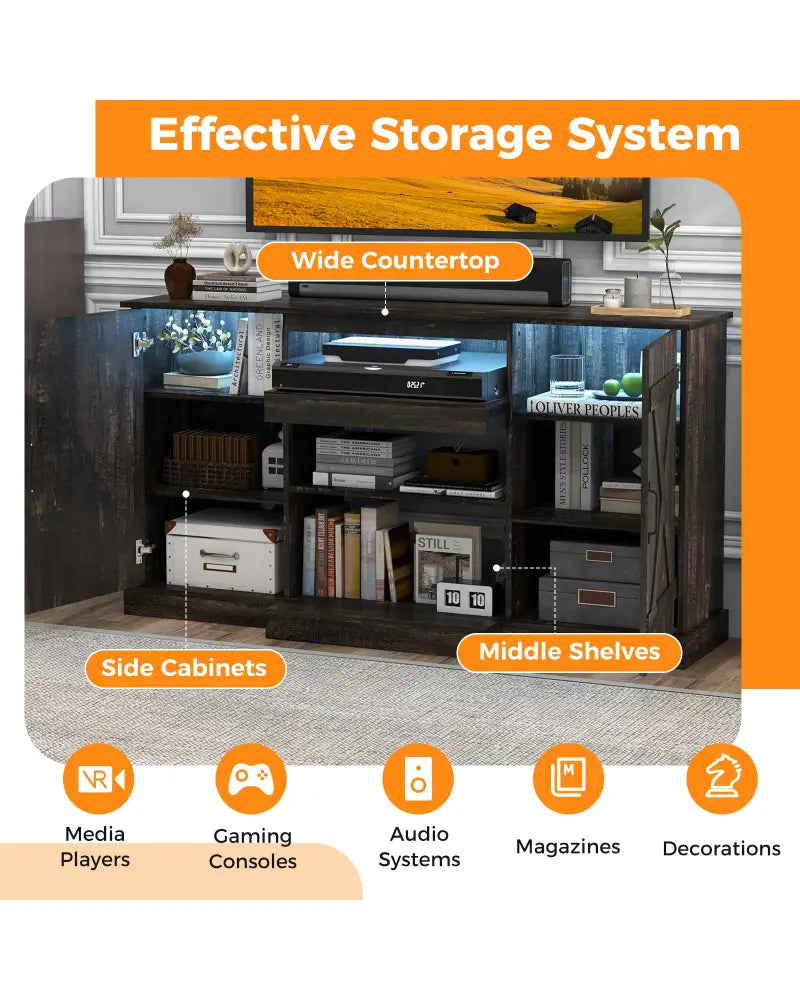 58 Inches TV stand for TVs up to 65 Inches with 20 Color Led Lights-Coffee - Coffee - Entertainment Centers & TV Stands