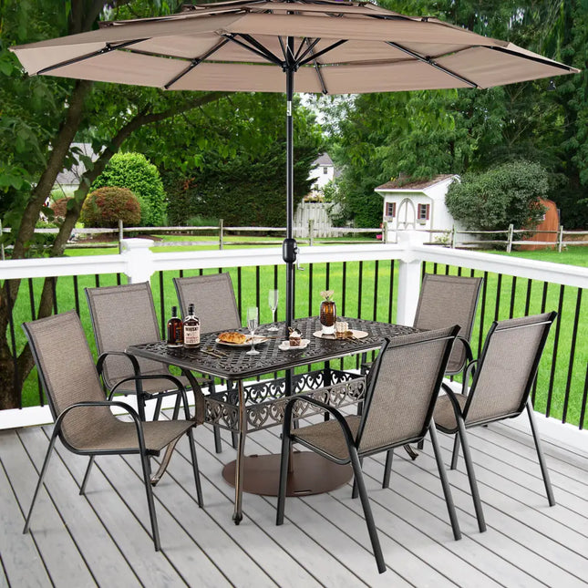 59 Inch Aluminum Patio Dining Table with Umbrella Hole fot 6 Persons-Bronze - Bronze - Patio Dining Tables