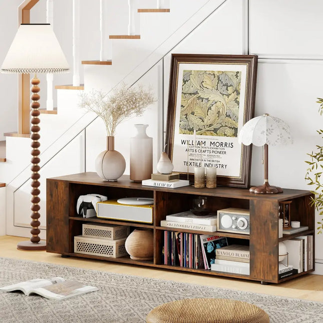 59 Inch Console Storage Entertainment Media Wood TV Stand-Walnut - Walnut - Entertainment Centers & TV Stands