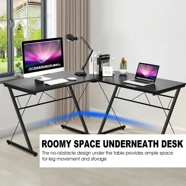 59 Inch L-Shaped Corner Desk Computer Table for Home Office Study Workstation-Black Costway