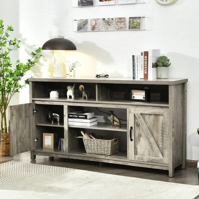 59 Inch TV Stand Media Center Console Cabinet with Barn Door for TV's 65 Inch-Natural Costway