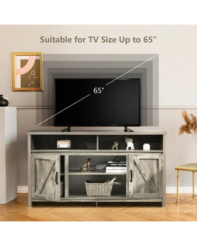 59 Inch TV Stand Media Center Console Cabinet with Barn Door for TV’s 65 Inch-Natural - Natural - Entertainment Centers