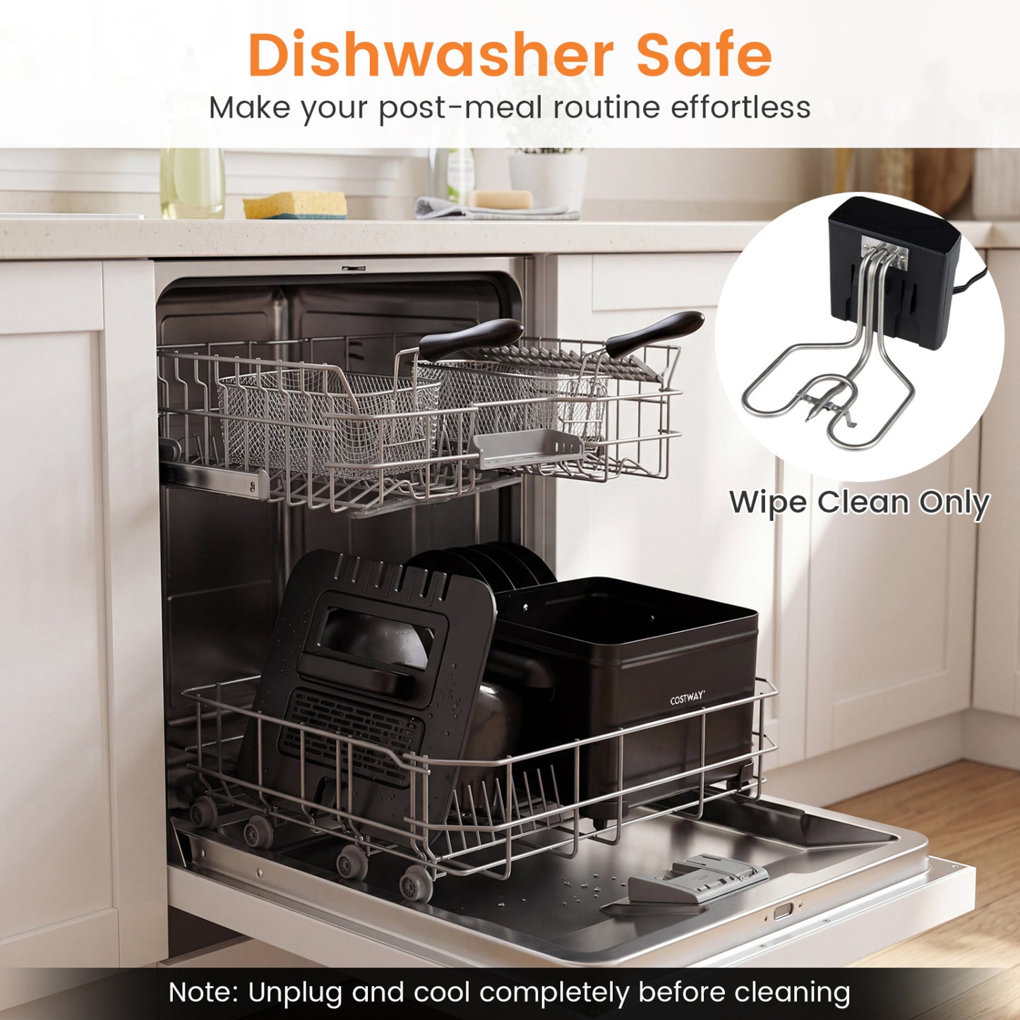 5.3-Qt Electric Deep Fryer with 3 Baskets 1700W LED Touch Screen and 6 Presets-Black