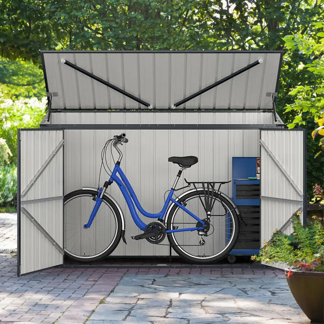 6.3 x 2.8 FT Metal Outdoor Storage Shed Rustproof Steel Tool Shed with Lockable Door-Gray - Gray - Sheds & Outdoor