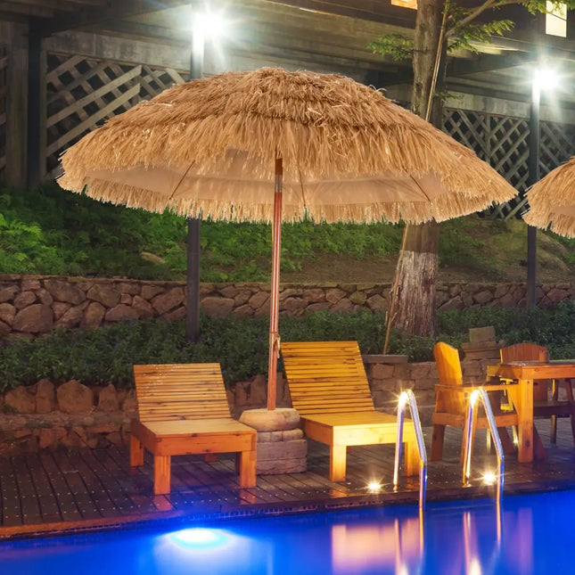 6.5 Feet Portable Thatched Tiki Beach Umbrella with Adjustable Tilt for Poolside and Backyard - Natural - Outdoor