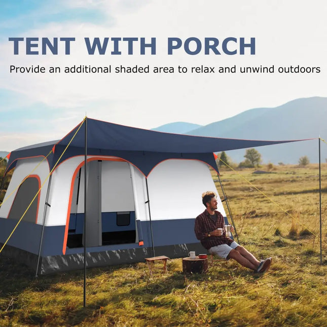 6-8 Person Camping Tent with Double Rooms and 2 Doors-Navy - Navy - Tents