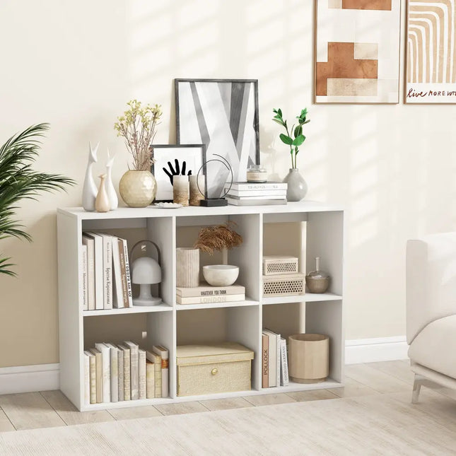 6 Cube Bookshelf with Back Guardrail for Living Room Bedroom-White - White - Bookcases