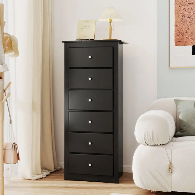 6 Drawers Chest Dresser Clothes Storage Bedroom Furniture Cabinet-Black - Black - Dressers & Chests