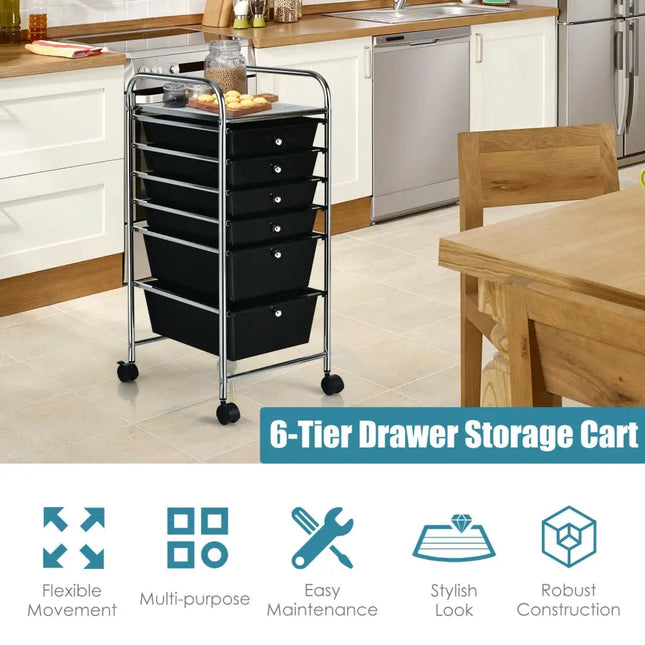 6 Drawers Rolling Storage Cart Organizer-Black - Black - File Cabinets