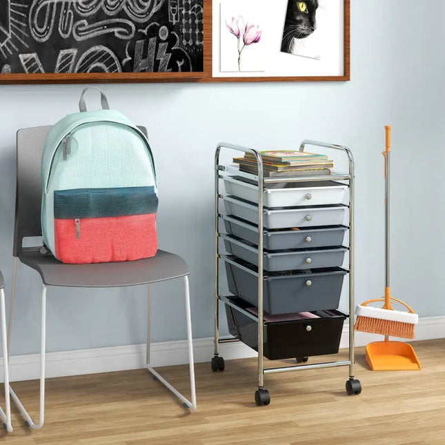6 Drawers Rolling Storage Cart Organizer-Black & Gray - Black & Gray - File Cabinets