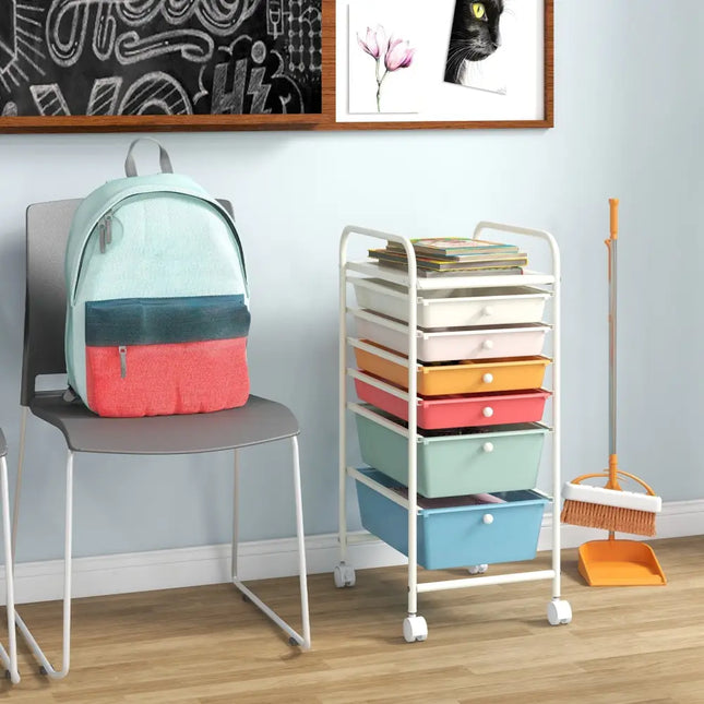 6 Drawers Rolling Storage Cart Organizer-Macaron - Macaron Multicolor - File Cabinets