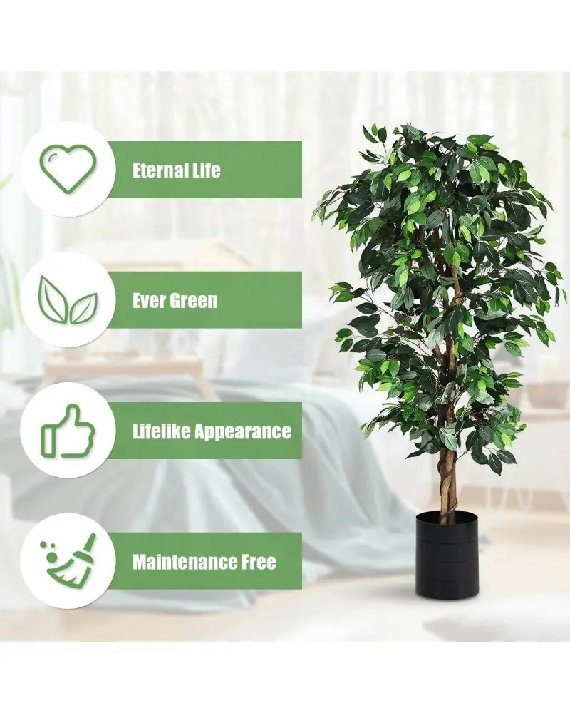 6 Feet Artificial Ficus Silk Tree - Green - Faux Plants