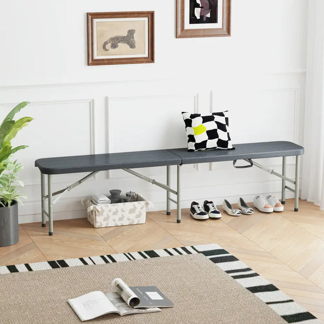 6 Feet Folding HDPE Bench with 1320 LBS Capacity and Handle Lock-Gray - Gray - Outdoor Benches