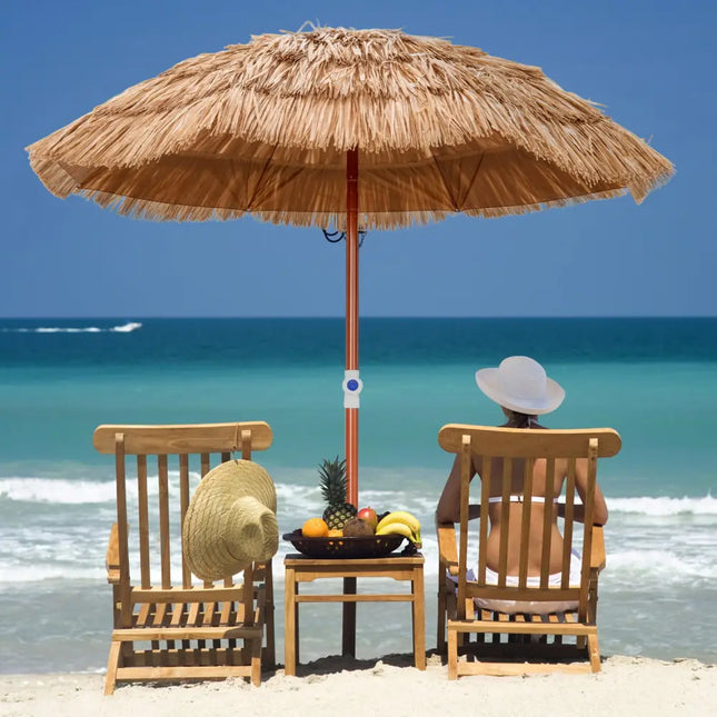 6 Feet Thatched Patio Umbrella with Tilt Design and Carrying Bag - Natural - Outdoor Umbrellas