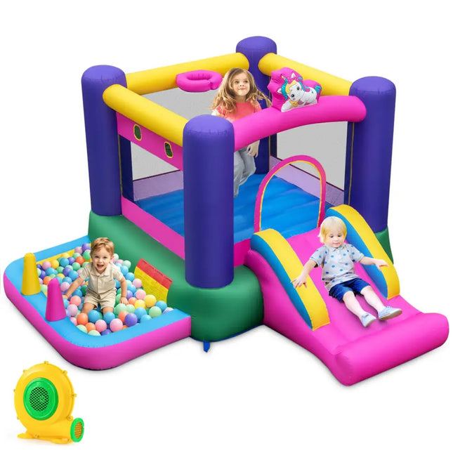 6-in-1 Bouncy Castle Inflatable Bounce House with Slide and Ball Pit with 480W Blower - Multicolor - Bounce House
