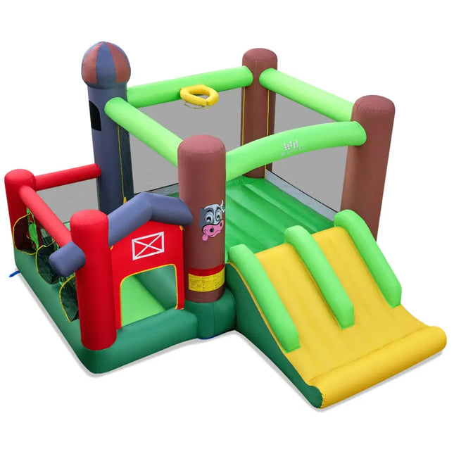 6-in-1 Inflatable Bounce House with Double Slides without Blower - Multicolor - Bounce House