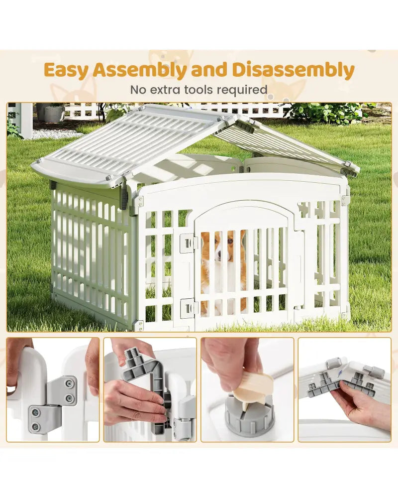 6-Panel Plastic Dog Playpen 24 Inch Indoor Outdoor Pet Fence with Locking Door-White - White - Pet Gate