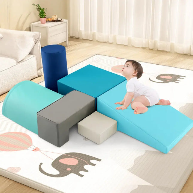 6 Pieces Foam Climbing Blocks Indoor Climb and Crawl Activity Playset with Rectangles-Navy - Navy - Climbers & Slides