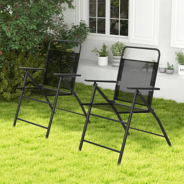 6 Pieces Outdoor Patio Chairs with Rustproof Metal Frame - Black - Patio Dining Chairs