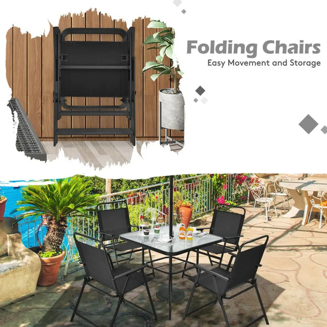 6 Pieces Patio Dining Set with Umbrella-Gray - Gray - Patio Dining Sets