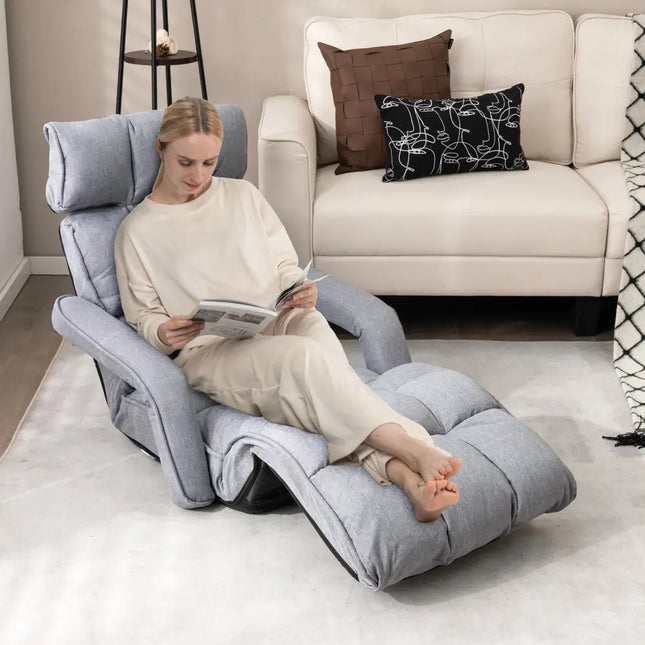 6-Position Adjustable Floor Chair with Adjustable Armrests and Footrest-Gray - Gray - Floor Chairs