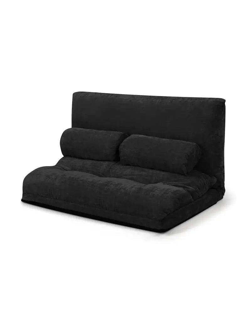 6-Position Adjustable Sleeper Lounge Couch with 2 Pillows-Black - Black - Floor Chairs