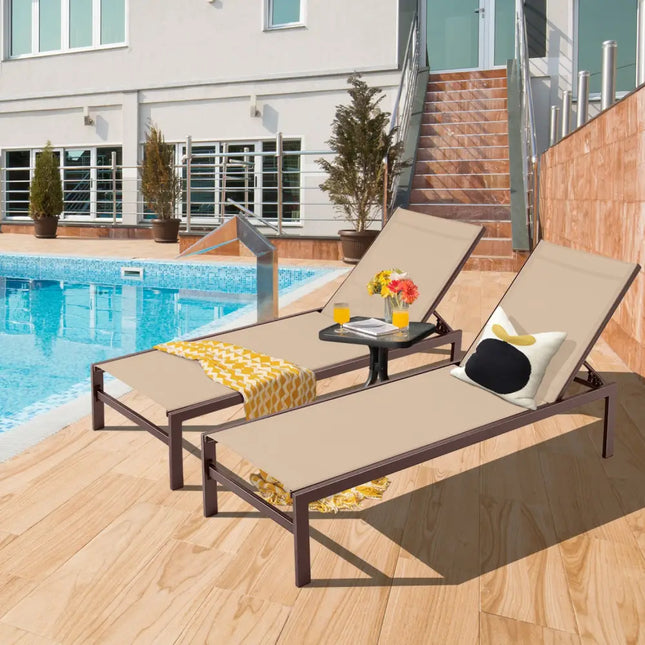 6-Position Chaise Lounge Chairs with Rustproof Aluminium Frame-Brown - Brown - Outdoor Chaise Lounges