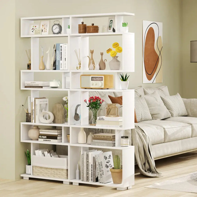 6-Tier Bookcase with Anti-Tipping Kit-White - White - Bookcases