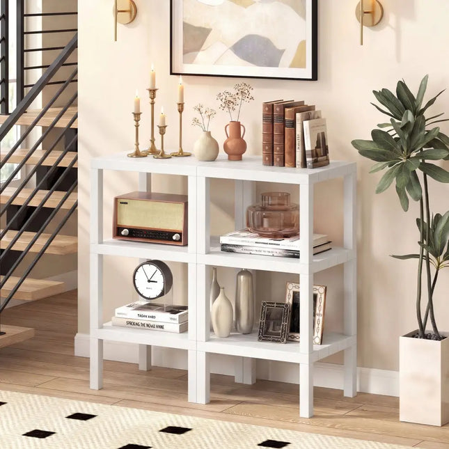 6-Tier Plastic Modular Storage Shelves for Living Room and Kitchen-White - White - Plant Stands